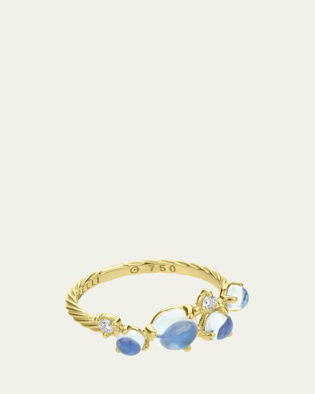 18K Yellow Gold Small Moonstone Bubble Ring with Diamonds